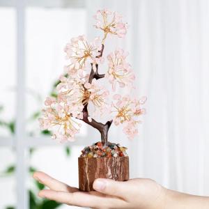 Rozenkwarts steen boom edelstenen kristal boom kristallen roze decoratieve steen grote levensboom geldboom kristal geluksbrenger boom esoterisch geschenken veel geluk