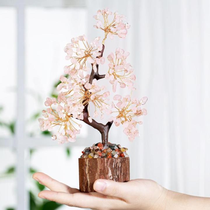 Rozenkwarts steen boom edelstenen kristal boom kristallen roze decoratieve steen grote levensboom geldboom kristal geluksbrenger boom esoterisch geschenken veel geluk