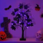 Halloween decoratie voor binnen, zwart esdoornblad, boomverlichting met 24 leds, Halloween-decoratie, griezelige lichtboom met led-spinnenlicht, berkenboom met timer voor Halloween