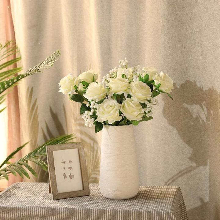 10 stuks zijden kunstrozen, bruidsboeket, bloemen voor tuin, verjaardagsfeest, thuis, bruiloftsdecoratie, witte rozen