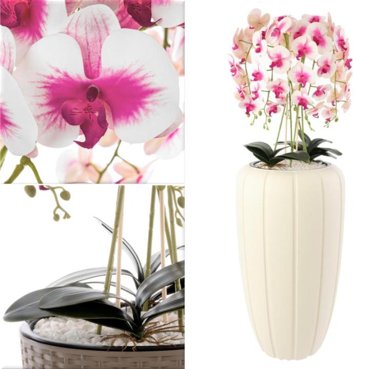 Kunstorchidee, cascade, bloemenboeket, crèmerosa in pot, crème, 125 cm hoog, rubberen bloemen, 5 scheuten, decoratie voor thuiskantoor