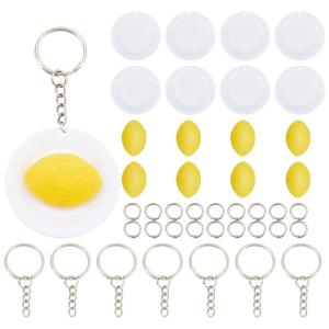 Omurice Sleutelhangers, 58 stuks, productieset, levensmiddelen, sleutelringen, buigringen, voor doe-het-zelf sleutelhangers, knutselen, poppenhuis, keuken, decoratie