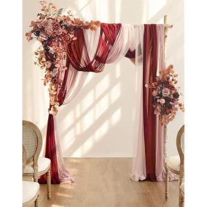 Künstliche Hochzeitsbogen-Blumen (5er-Pack) mit 2 Blumengirlanden und 3 durchscheinenden Gaze-Drapierstoffen für Hochzeit, Party, Kaminsims, Tischläufer, Heimdekoration, 10