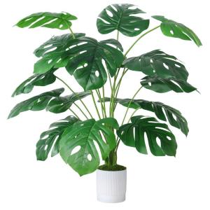 Kunstpalmbladeren, plant in pot, 18 takken, 71 cm, kunstmatige tropische monstera-planten, groene bladeren, Hawaiiaanse Monstera-plant, splitphilo-plant, grote groene plant