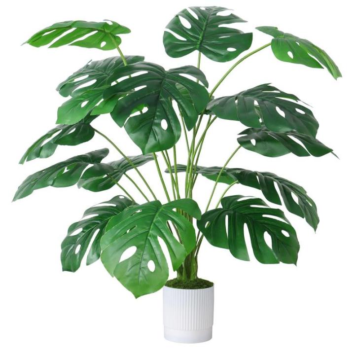 Kunstpalmbladeren, plant in pot, 18 takken, 71 cm, kunstmatige tropische monstera-planten, groene bladeren, Hawaiiaanse Monstera-plant, splitphilo-plant, grote groene plant