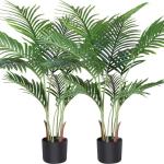 Areca Kunstpalm, 110 cm, 10 takken, voor binnen en buiten, moderne decoratie, , potfamilie, housewarming cadeau (2 stuks)