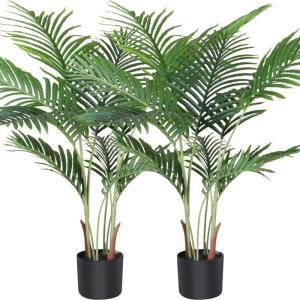 Areca Kunstpalm, 110 cm, 10 takken, voor binnen en buiten, moderne decoratie, , potfamilie, housewarming cadeau (2 stuks)