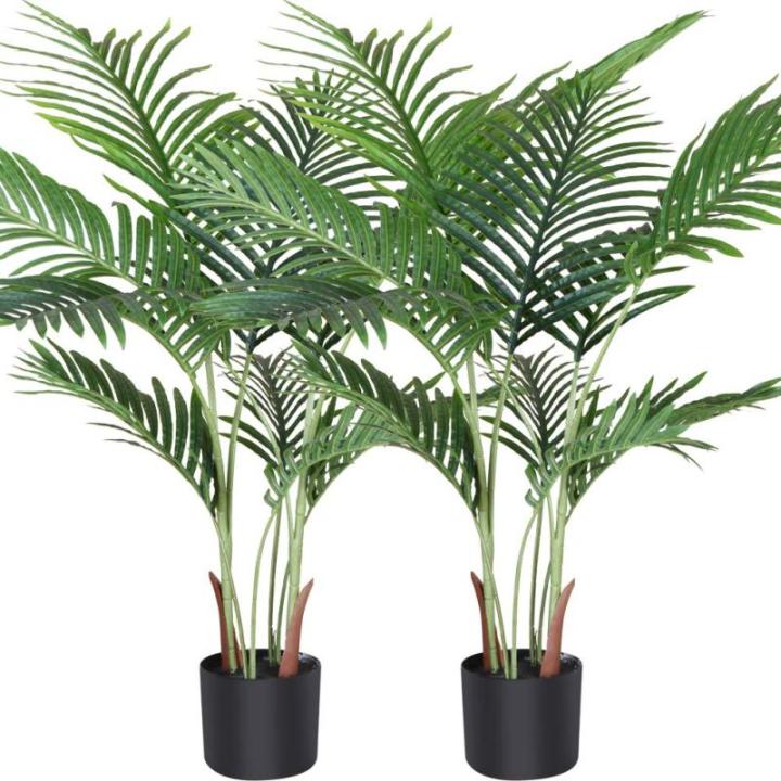 Areca Kunstpalm, 110 cm, 10 takken, voor binnen en buiten, moderne decoratie, , potfamilie, housewarming cadeau (2 stuks)