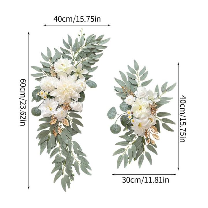 Faux Bloem Swag Set van 2 voor Bruiloft, Huwelijksboog Bloemen Welkom Teken, Witte Huwelijksboog Faux Groen Slinger, Bloemstuk Swag Achtergrond voor Huwelijksceremonie (2 stuks