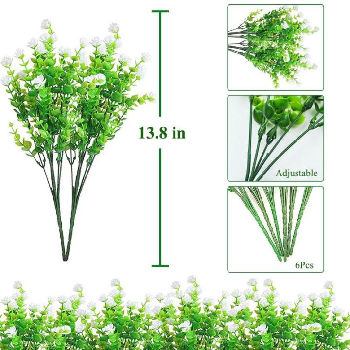 Kunstbloemen voor buiten, uv-bestendig, , bloemen in grote hoeveelheden voor het ophangen van plantenbakken, buiten, veranda, vaas, thuis, raamdecoratie, 6 bundels, wit