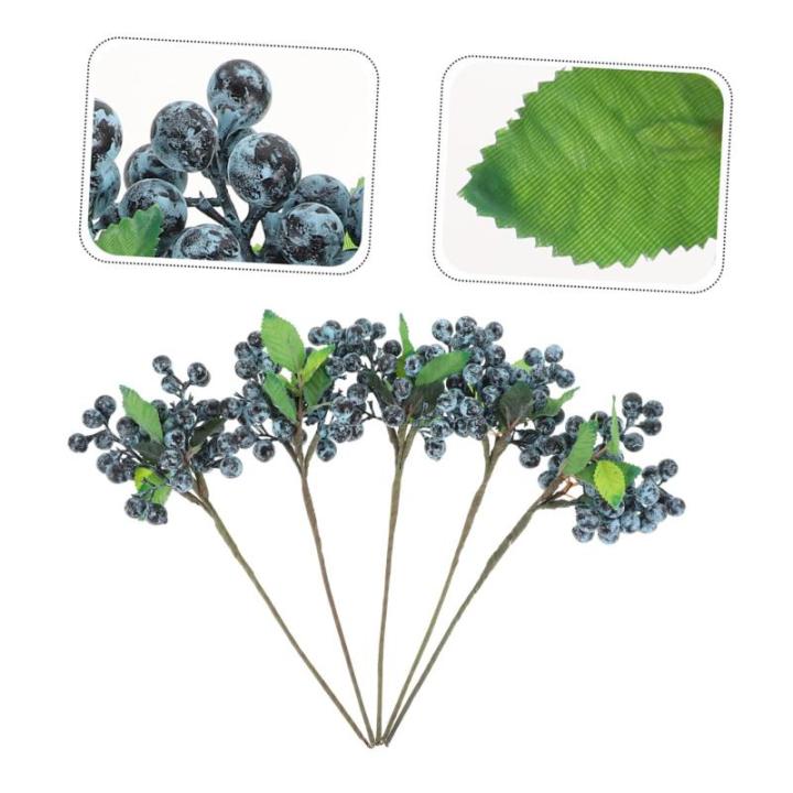 5St künstliche Beeren langstielige Beerenpflücker Beerenstängel Weihnachtsschaumbeere künstliche Blumen künstliche blüten Simulation Beerenzweig Heidelbeerstiel Plastik Blue