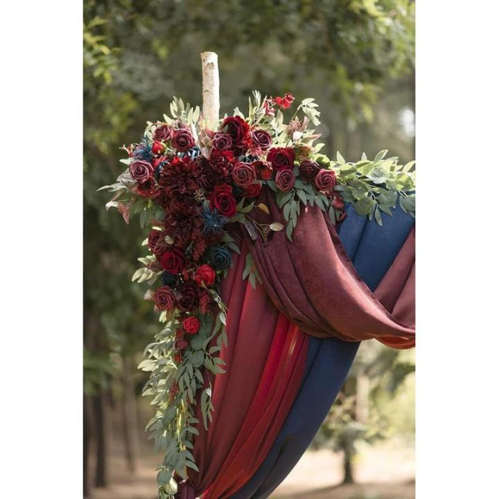 Künstliche Hochzeitsbogenblumen (5er-Pack) mit 2 Blumengirlanden und 3 durchscheinenden Gaze-Drapierstoffen für Hochzeitsfeier, Kaminsims, Tischläufer, Heimdekoration, 1