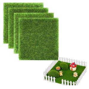 Miniatuur tuindecoratie, kunstgras miniatuurtuin, natuurgetrouw sprookjesachtig kunstgras, voor miniatuurornament, tuin, poppenhuis, gras om te knutselen, 15 x 15 cm, 4 stuks