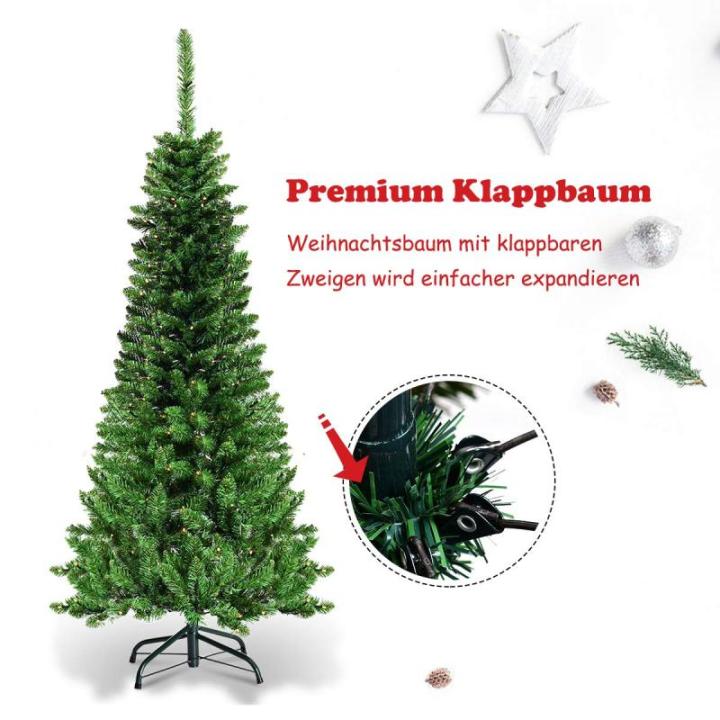 Kerstboom met warmwitte ledverlichting, kunstkerstboom met klapsysteem en metalen standaard, pvc-naalden, kunstboom, kerstgroen, 135 x 200 x 225 cm