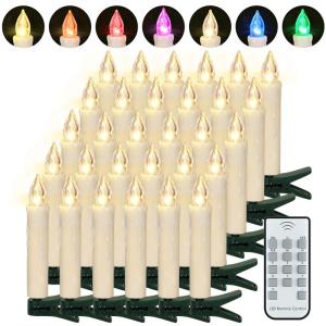 Led-kerstboomkaarsen, draadloos, met afstandsbediening, timer, flikkerend, kleurrijk en warm wit, kerstverlichting, voor binnen en buiten, waterdicht, kerstdecoratie, lichtketting