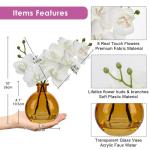 2 stuks kunstmatige orchideeën wit met amber glazen vaas, kunstplant decoratie orchideeën kunstbloemen in vaas met Real Touch bloemen, kunstorchideeën, kunstmatige bonsai voor h