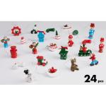 24 Stuks Houten Kerstboomdecoraties - tot 4 cm Hoge Figuren - Kerstmis Houten et Handbeschilderd - Traditionele Boom Kerstboomdecoraties - Geschenken - Locomotief - Sneeuwpop
