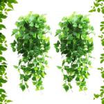 2 Stuks Kunstmatige Hangende Wijnstokken Planten Faux, Muur Hangende Planten Groen, nep Hangende klimop, voor Huis Huis Slaapkamer Tuin Binnen Buiten Hangende Mand Bruiloft Decor