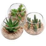Kunstplant kunstmatige vetplant kamerplant decoratieve woonkamer, badkamer decoratieve plant vetplant, hoogte 8 cm, in glazen pot, set van 3