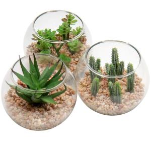 Kunstplant kunstmatige vetplant kamerplant decoratieve woonkamer, badkamer decoratieve plant vetplant, hoogte 8 cm, in glazen pot, set van 3
