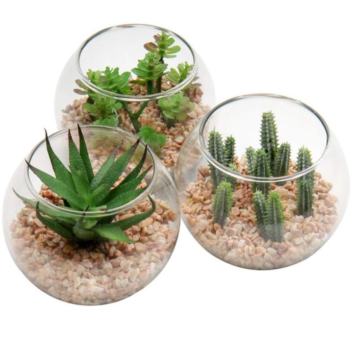 Kunstplant kunstmatige vetplant kamerplant decoratieve woonkamer, badkamer decoratieve plant vetplant, hoogte 8 cm, in glazen pot, set van 3