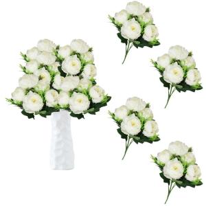 Kunstbloemen, kunstmatige pioenrozen van pioenrozen voor bruiloft, thuis, kantoor, feest, raamdecoratie, tafeldecoratie, doe-het-zelf, bloemstukken, wit 0801