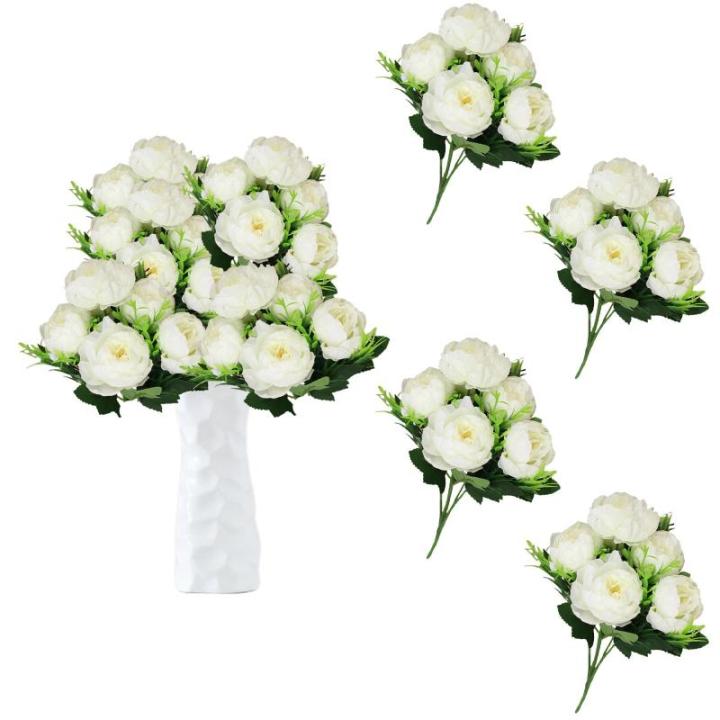 Kunstbloemen, kunstmatige pioenrozen van pioenrozen voor bruiloft, thuis, kantoor, feest, raamdecoratie, tafeldecoratie, doe-het-zelf, bloemstukken, wit 0801