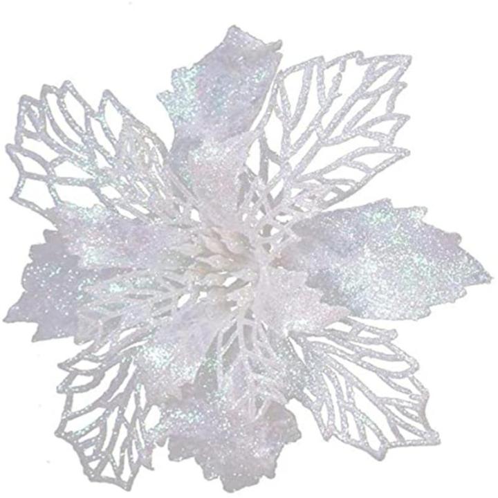 24 Stück Weihnachtsblumen für Weihnachtsbaumdeko, Weihnachten Funkeln Weihnachtsstern Blumen mit Clips für Hochzeit Weihnachtsbaum Neujahr Ornamente (Buntes,9 cm)