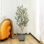 Kunstmatige olijfboom, 120 cm, grote kunstplant met natuurlijke houten stam en vruchten, kunstmatige olijfboom in pot, voor huis, slaapkamer, kantoor, tuin, decoratie (2 stuks)