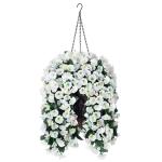 Kunstzijde hangende bloemen plantenmand voor lente zomer buiten buiten veranda decoratie, UV-bestendige nep nep wit ochtendglorie lange wijnstokken realistisch voor thuis balkon tu