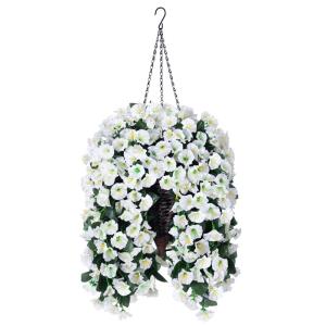Kunstzijde hangende bloemen plantenmand voor lente zomer buiten buiten veranda decoratie, UV-bestendige nep nep wit ochtendglorie lange wijnstokken realistisch voor thuis balkon tu