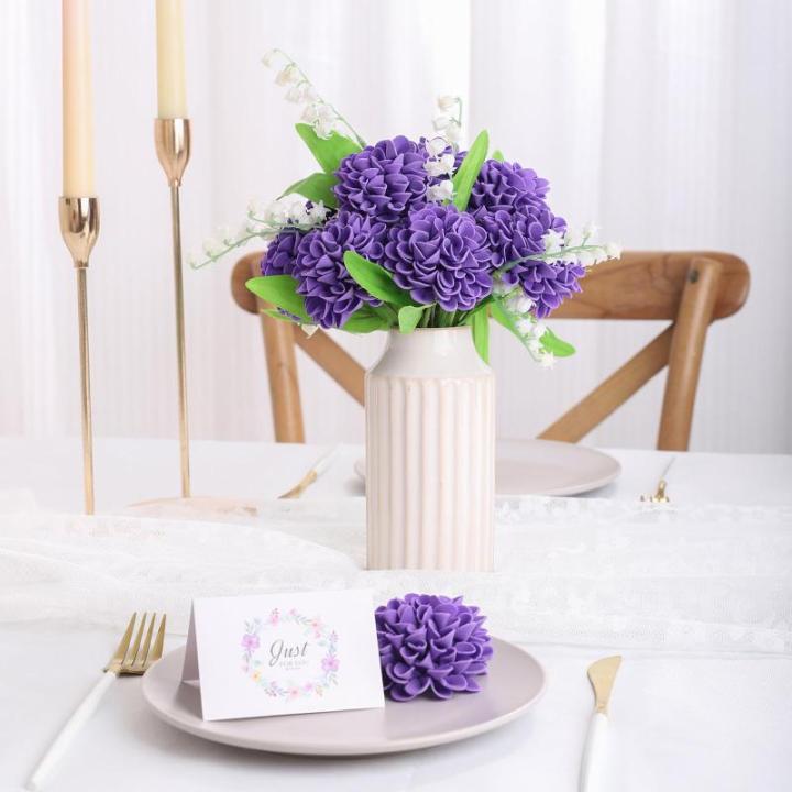 , 20 stuks dahlia-bloemen met bladeren en stelen, doe-het-zelf paarse dahlia-schuim bloem voor bruiloft, boeketten, bloemen, centerpieces, arrangementen feesttafels,