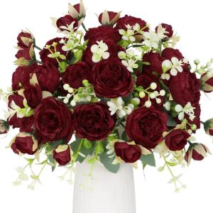 4 Bündel Pfingstrose Künstliche Blumen Weinrot Blumen Seidenpfingstrosen Blumensträuße für Hochzeit Partei Tischaufsätze Blumenarrangement Heim Küche Dekor