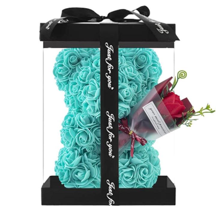 Valentijnsdag rozenbeer cadeau voor haar rozenbeer schattige teddybeer, kunstrozenbeer met rozenboeket, romantische rozen teddybeer cadeau voor Kerstmis