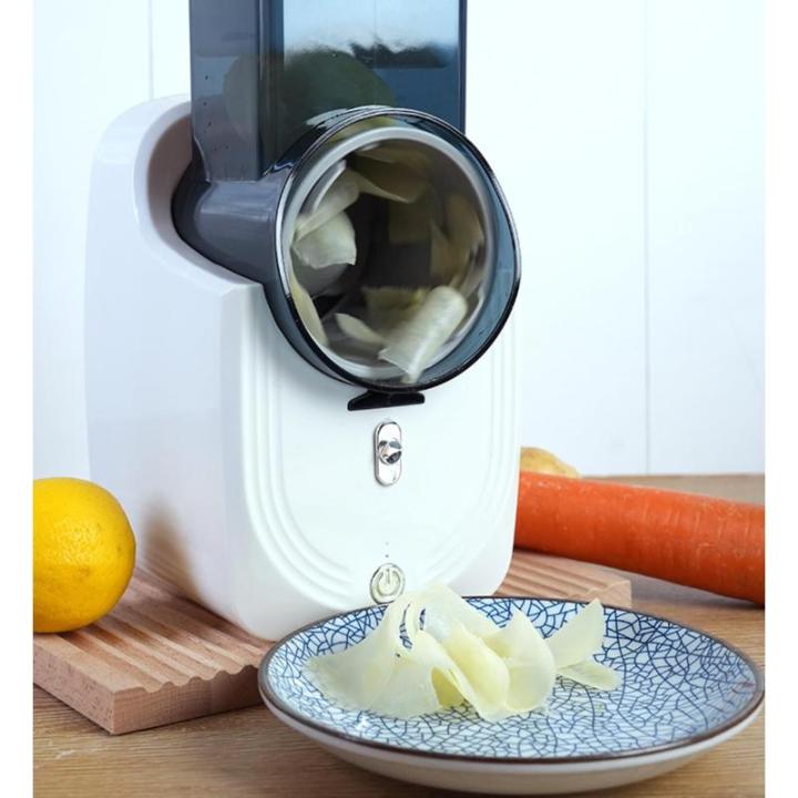 Elektrische Käsereibe, Gemüseschneider mit DREI Trommelklingen, Elektrische Reibmaschine für die Küche, automatische Multi Reibe für Zwiebel, Knoblauch, Karotte, Kartoffel, Ob