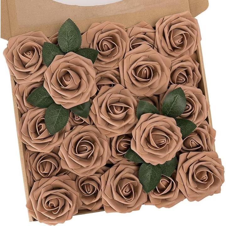 Kunstbloemen, 50 stuks, kunstbloemen, perfect voor doe-het-zelf bruiloft, boeketten, middenstukken, verjaardagsfeest, thuis, bloemstuk, decoraties, lichtbruin