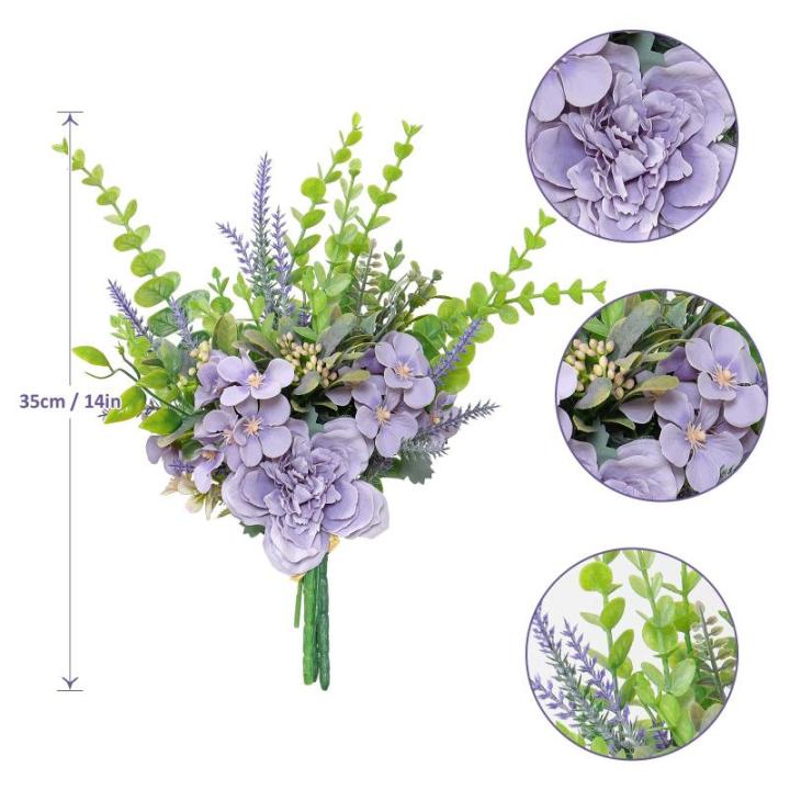Kunstmatige pioenrozen, lavendelstruiken, kunstbloemen, echt uitziende voor doe-het-zelf, bruiloft, boeket, tuin, feest, hotel, kantoor, decoratie, tafelstukken, paars