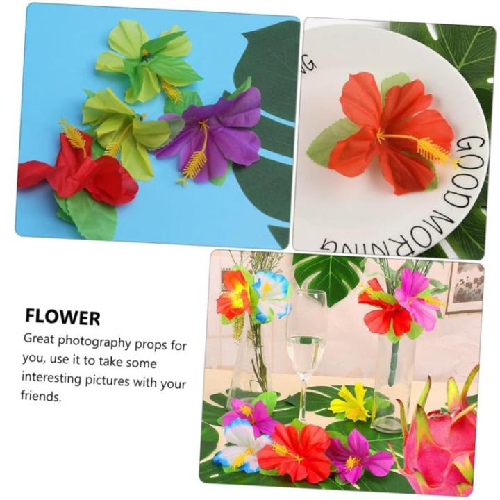 3 Sätze Simulation Hibiskus Dekor Tropische Hawaii-Ornament Abs Simulation Blumenornament Künstliches Blumenarrangement Girlande Künstliche Stoff 72 Stück * 3