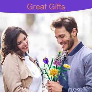 Kunstbloemen, bouwset, bloemen, planten, boeket, namaakbloemen voor decoraties, decoratie, bloemen, rozen, volwassenen, als cadeau, doe-het-zelf geschenken, baksteenbloemen (paars 