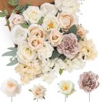 Künstliche Blumen Combo weiße Blumen Mix Seide Blumen Dahlie Rosen mit Stielen für DIY Hochzeit Brautsträuße, Babyparty, Blumenarrangement, Tischaufsätze, Heimdekorationen.