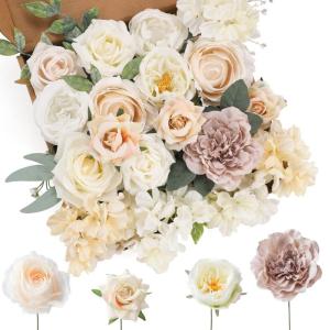 Künstliche Blumen Combo weiße Blumen Mix Seide Blumen Dahlie Rosen mit Stielen für DIY Hochzeit Brautsträuße, Babyparty, Blumenarrangement, Tischaufsätze, Heimdekorationen.