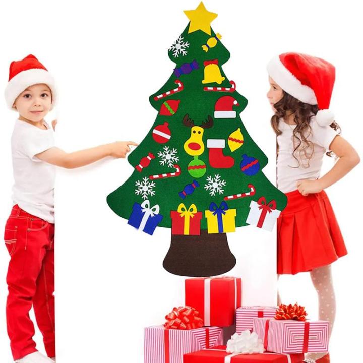 Vilten Kerstboomset, doe-het-zelf vilten kerstboomset, vouw, vilt, kerstboom, decoratie, doe-het-zelf vilten decoratie, kerstboom voor kinderen, met afneembare hangende ornamenten 