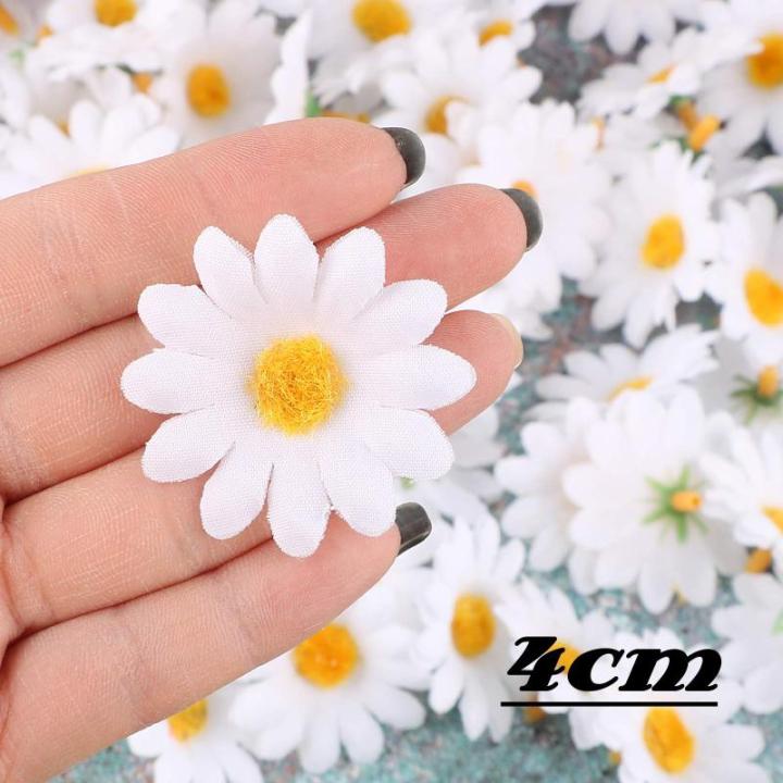 100 stuks gerbera-hoofden, kunstmatige madeliefjes, , decoratieve zijden plant voor huis, tuin, kantoor, decoratie, feest, bruiloft, boeket, wit