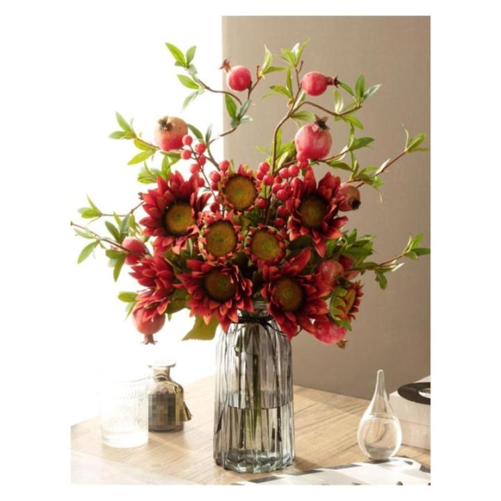 Kunstblumen Lebendige rote Granatapfel-Kunstblumen – Glas, Schaumstoff und Seide, Elegante Dekoration für Esstische, Wohnzimmer, Hochzeiten für jeden Anlass