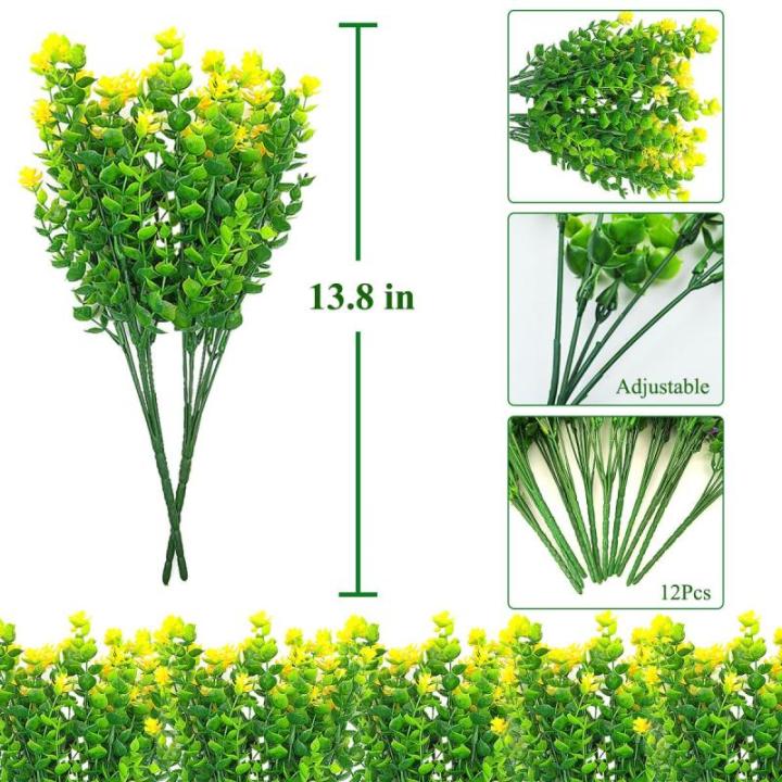Kunstbloemen voor buiten, uv-bestendig, , bloemen in grote hoeveelheden voor het ophangen van plantenbakken, buiten, veranda, vaas, thuis, raamdecoratie, 6 bundels, geel