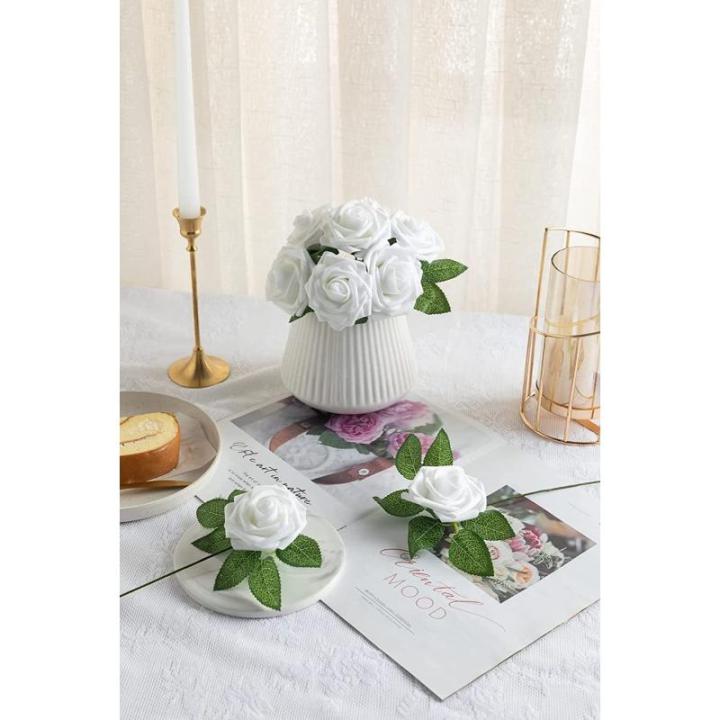 25 stks Echt uitziende Nep Rose Hoofd, Faux Bloemen Realfor DIY Bruiloft Boeketten Centerpieces Arrangementen Party Home Decorations, Wit
