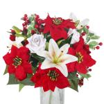 , kerstster, , Kerstmis, rode bessen, kerstdecoratie, zijden bloemen, roos voor Kerstmis, feesten