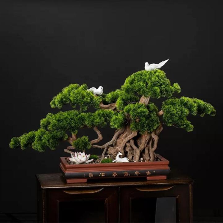 Kunstbonsai-boom kunstmatige bonsai-boom in vierkante keramische bloempot simulatie welkomstdennenboom grote groene potplant bonsai nep dennenboom voor binnen- en buitendecoratie k