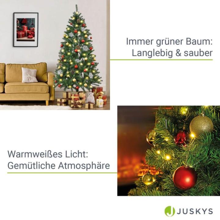 Kunstkerstboom, 180 cm, boom met ledverlichting en standaard, realistische kerstboom voor binnen, kunstkerstboom