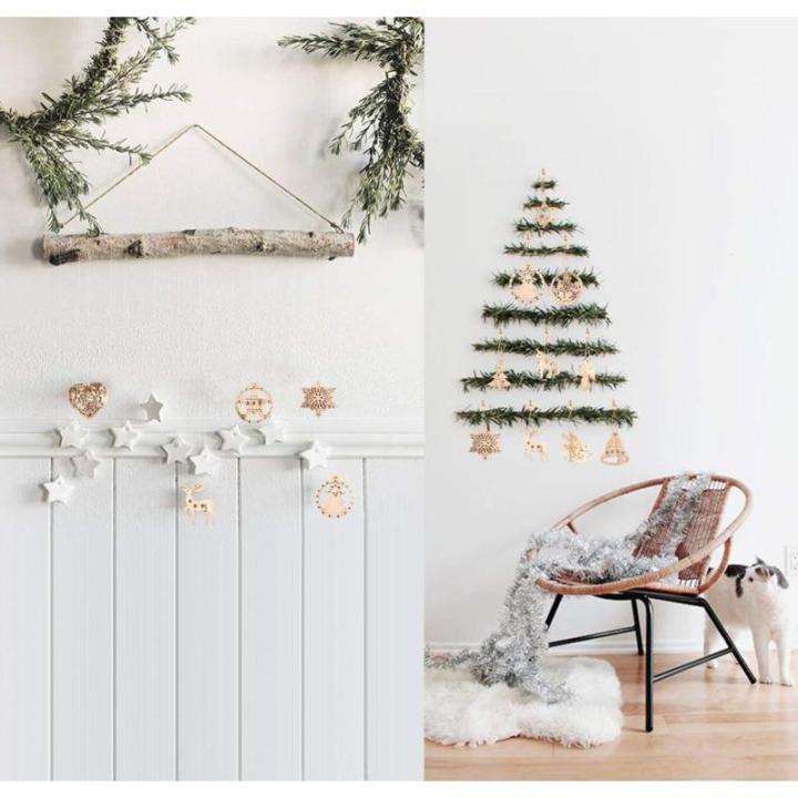 Houten Kerstornamenten, 12-delige Houten Kerstdecoratie Hanger met Houten Hhanger Sneeuwvlok Boomversiering,Kerst Hout,Hangende Houten Kerstboomversiering met Houten Doos